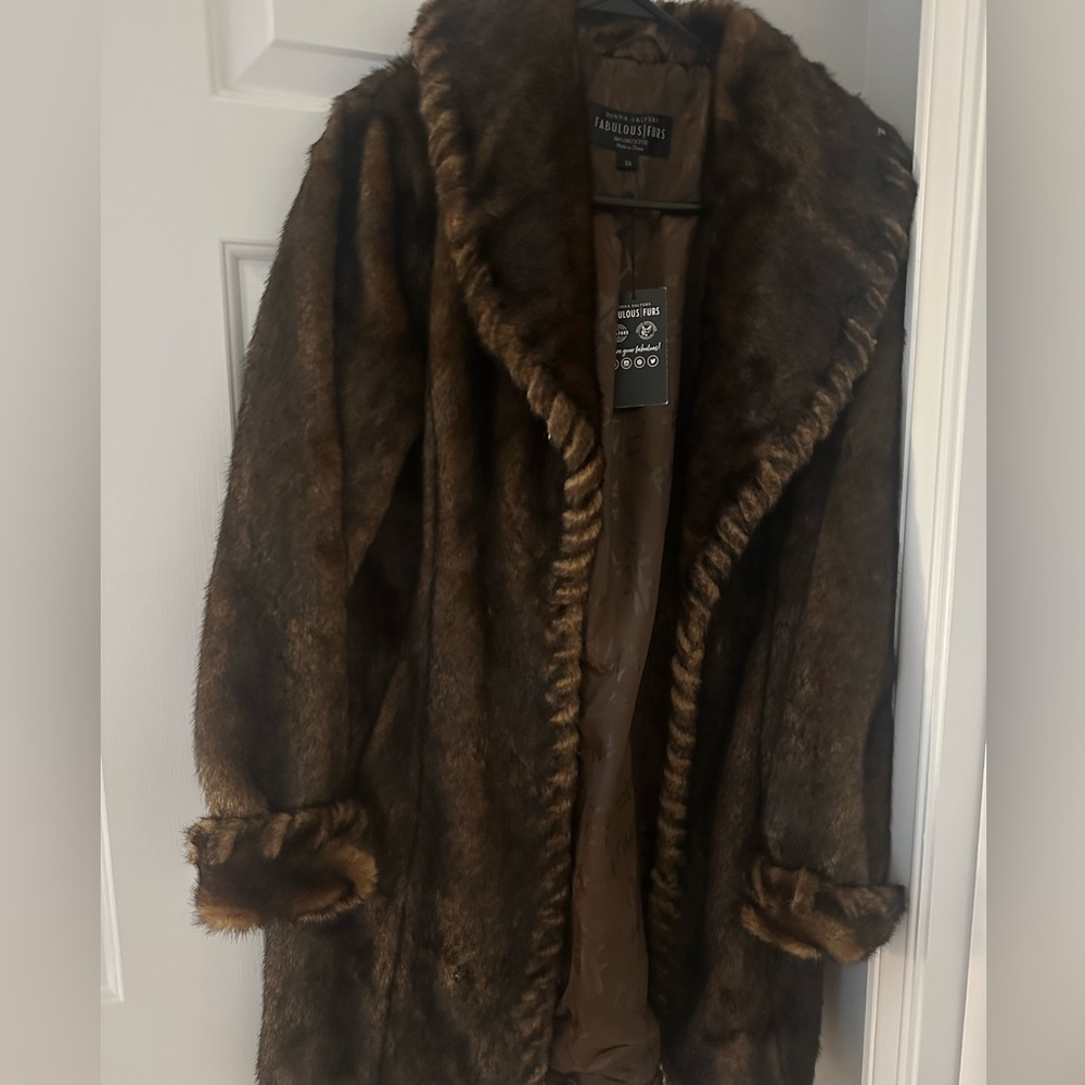 Donna Salyers Fabulous Furs Brown Faux Fur Coat NWT